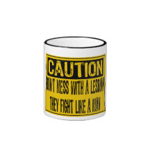 Caution Sign- Dont Mess Lesbian Yellow/Black Mugs