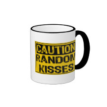 Caution Sign- Random Kisses Yellow/Black Coffee Mugs