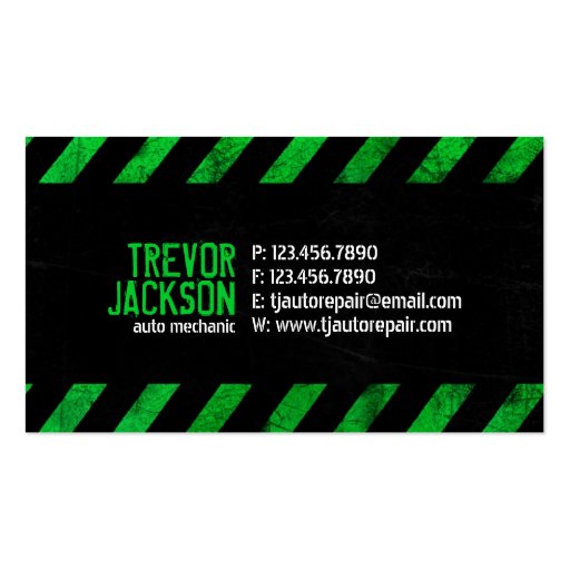 Caution Stripes - Green Business Card Templates (front side)