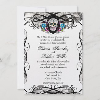 Cavaleras Muerte Skull and Flourishes Invite zazzle_invitation