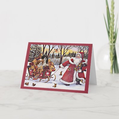 Cavalier King Charles Spaniel Christmas Santa and  Greeting Card