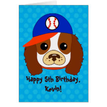 Cavalier Spaniel with baseball cap Card