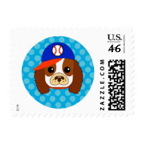 Cavalier spaniel with baseball cap postage