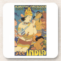 Cave Temples, See India Travel Poster Beverage Coasters