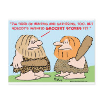 caveman invented grocery stores postcards