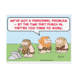 caveman punch in tired work postcards