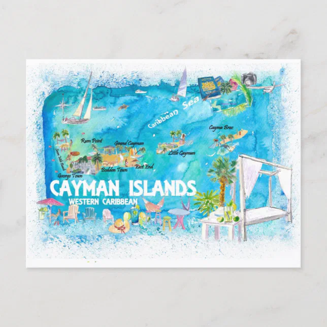 Cayman Islands Illustrated Travel Map With Roads Postcard Zazzle