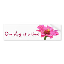 CB- One day at a time pink zinnia flower sticker Bumper Sticker