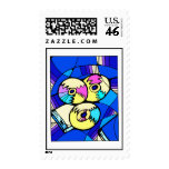 CD record image against blue stained glass back postage