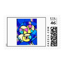CD record image against blue stained glass back Postage Stamps