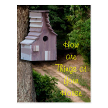 Cedar Birdhouse on a tree postcard- customize