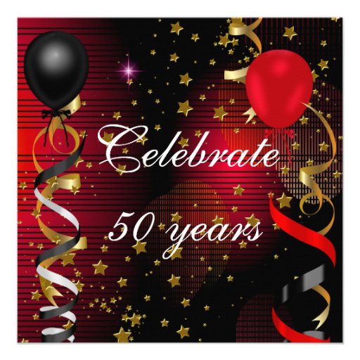 Celebrate 50 50th Birthday Party Black Red Stars Personalized Announcement