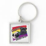 Celebrate Diversity Black and Fawn Pug Keychain