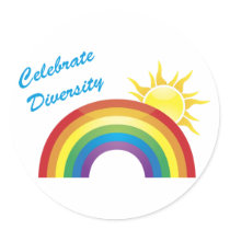Celebrate Diversity Rainbow Sun Stickers