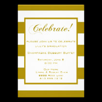 Celebrate! Party Invitation Gold & White Stripes invitations