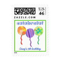 Celebrate! rainbow balloon birthday party stamp