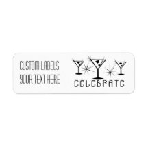 Celebrate - Retro Martinis - Black & White Return Address Labels