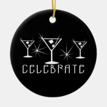 Celebrate - Retro Martinis - Black & White Christmas Ornament
