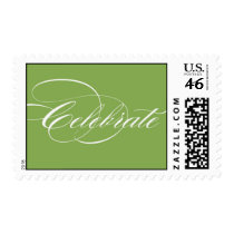 Celebrate Script - Green Theme Postage