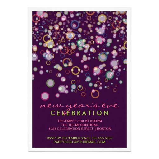 Celebration Bubbles New Year's Eve Party Personalized Invitations (front side)