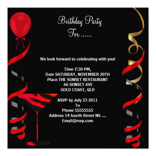 Celebration Champagne Party Black Red Personalized Announcement