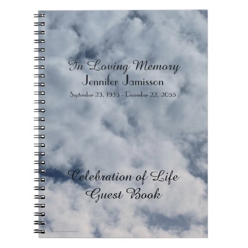 Celebration of Life Guest Book, Clouds Spiral Notebook Zazzle