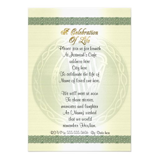 Celebration of life Invitation Celtic Knot Irish