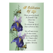 Celebration of life Invitation Iris and butterfly