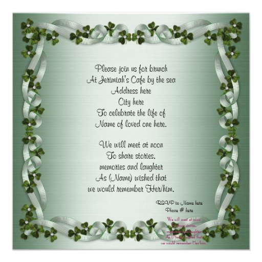 Celebration of life Invitation Irish Background