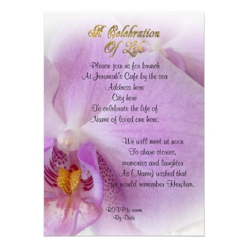 Celebration of life Invitation orchid