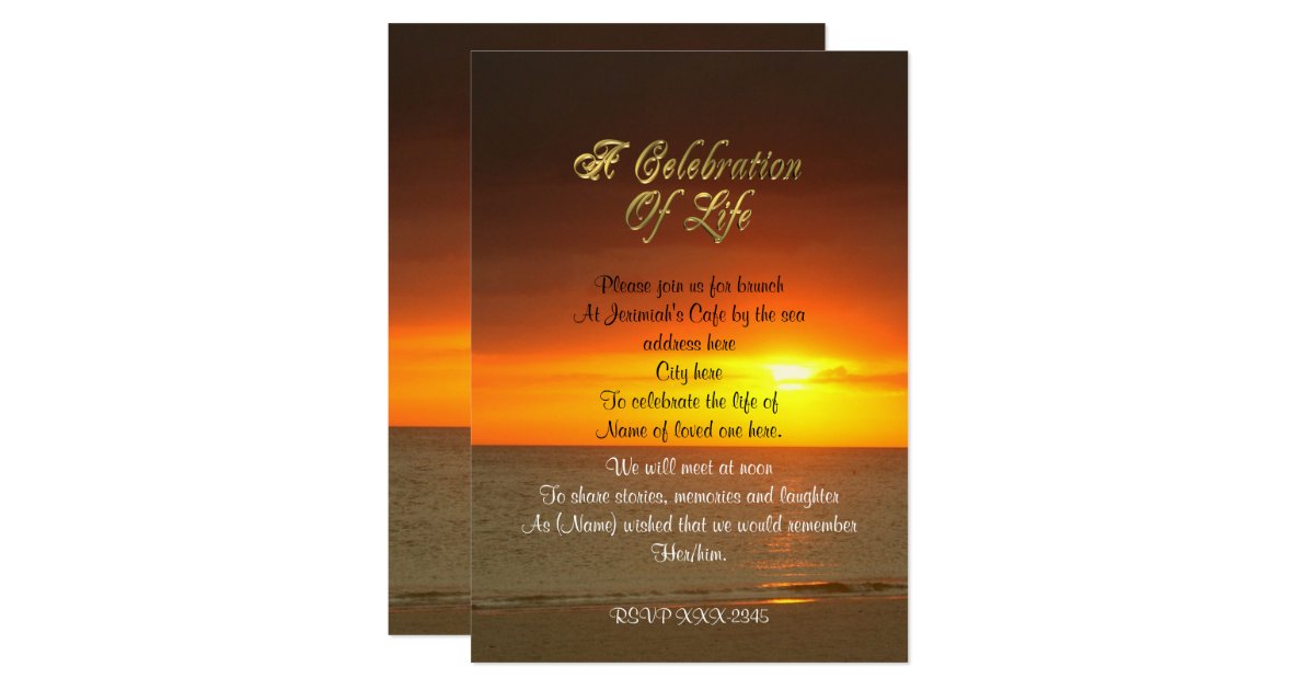 Celebration of life Invitation sunset Zazzle