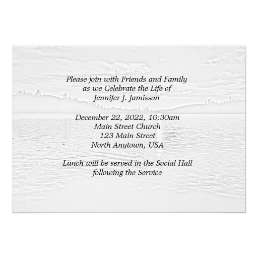Celebration of Life Invitation, Sunset at Lake