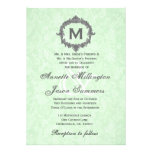 Celery Green Damask Gray Vintage Monogram Wedding Personalized Invitations at Zazzle