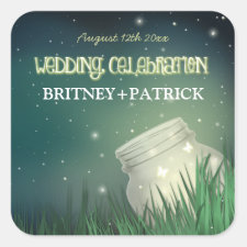 Celestial Mason Jar Firefly Wedding Favors Seals Square Sticker