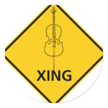 Cello Crossing Highway Sign Round Sticker