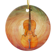 Cello with warm colorful textured background. christmas ornaments
