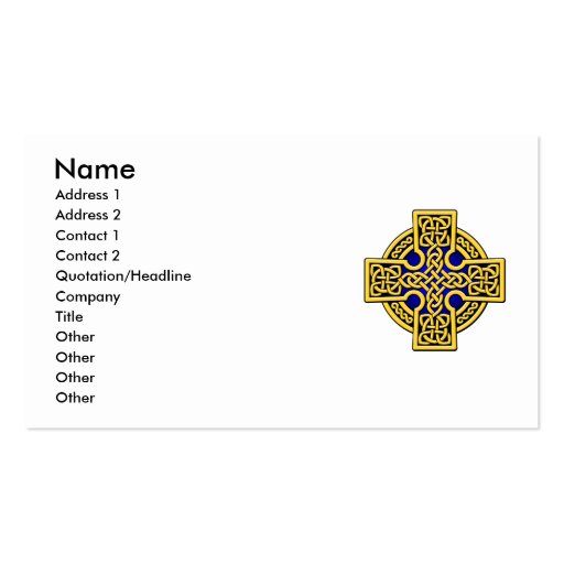 Celtic 4 way cross in gold and blue business cards (front side)