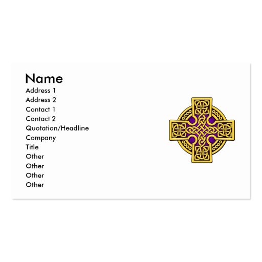 Celtic 4 way cross in gold and purple business card templates (front side)