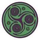 round_sticker - Celtic art stickers with a triskele spiral design! Buy these fun Celtic art stickers with cool triskele spiral designs and start getting creative! These original Celtic spiral artwork stickers by Peggy von Burkleo have a triskel eCeltic spiral design in green and purple. These Celtic spiral art stickers are a perfect gift for people who love Celtic artwork! A great way to stick some Celtic flair to cards, notebooks, ipods, cell phones, laptops or wherever you want to add some Celtic designs! Don’t forget to take advantage of Beltain’s Zazzel shop’s multiple purchase discounts- The more cool Celtic art gifts you buy from Beltain’s Zazzel shop, the more you save! Looking for more Celtic T-Shirts and gifts ? Then visit our main web site at Beltain celtic art gifts 
