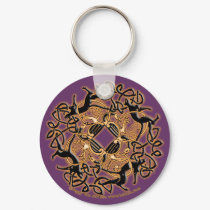 Celtic Cats Knotwork Keychain, Purple
