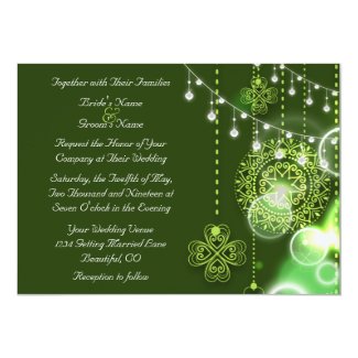 Celtic Clovers Green and White Irish Wedding 5x7 Paper Invitation Card