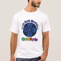 celtic cross blue in black circle, image on front t-shirts