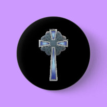 Celtic Cross in Blue - button by Horseshoes3 Celtic Cross in Blue - button