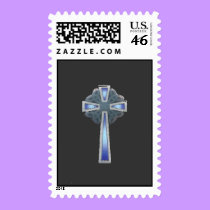 Celtic Cross in Blue - postage stamps by Horseshoes3 Celtic Cross in Blue - postage stamps