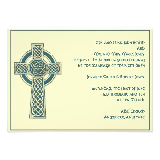 Celtic Cross in Teal and Mythic Ivory Personalized Invites