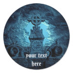 Celtic cross tiled tombstone in blue round sticker