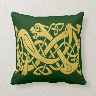 Celtic Gold Snake on Dark Green Throw Pillow (S)