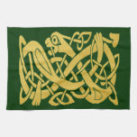 Celtic Gold Snake on Dark Green Towel at Zazzle