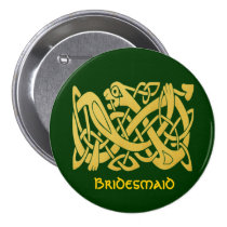 Celtic Golden Snake Green Irish Wedding Bridesmaid Pinback Buttons