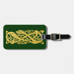 Celtic Golden Snake on Dark Green Baggage Tag Bag Tags at Zazzle